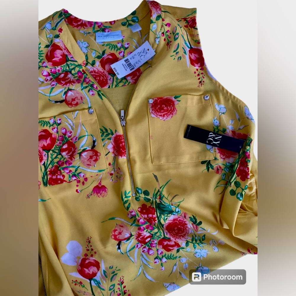 New York and Company Stretch Yellow Floral Sleeveless Dress Size Medium - Picture 3 of 3